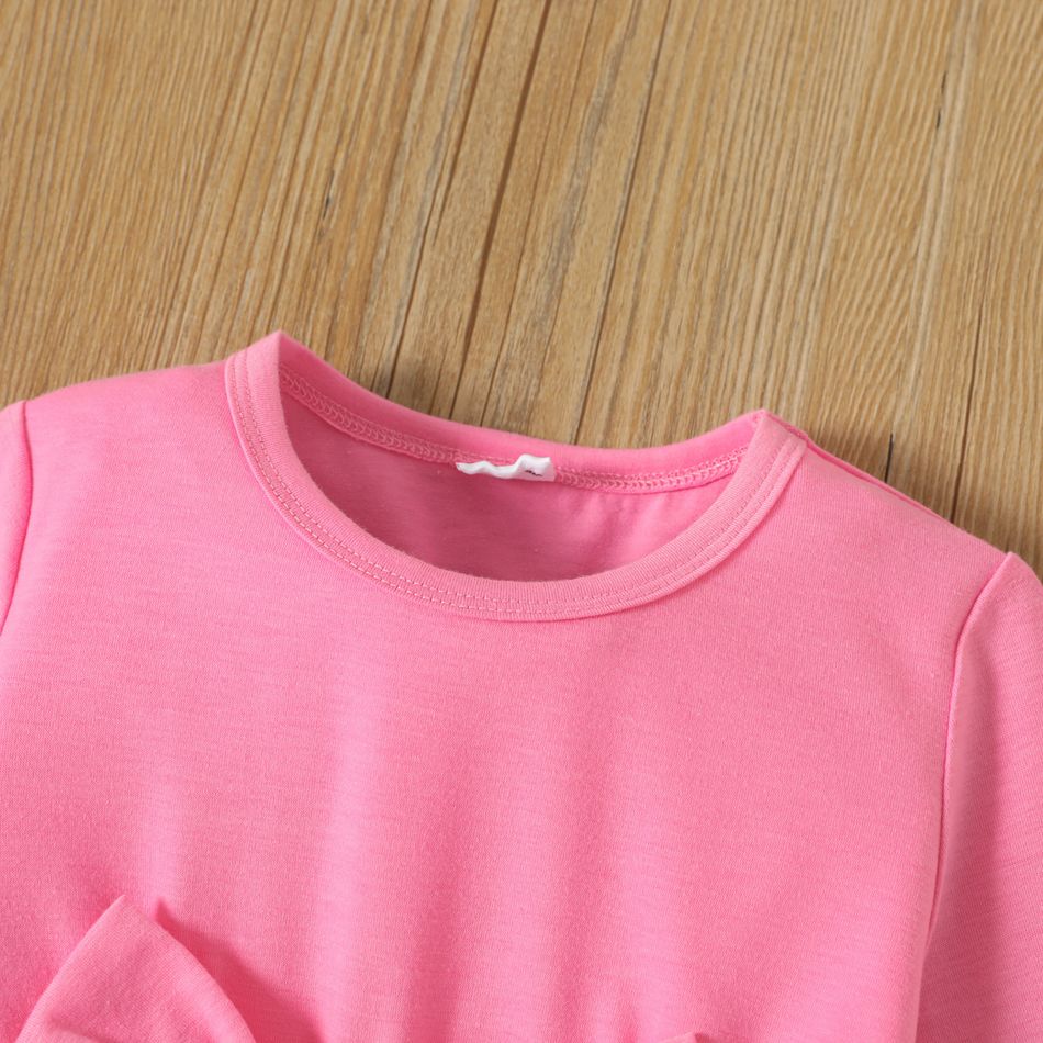 Toddler Girl Flamingo Print Splice Bowknot Design Long-sleeve Dress Pink big image 4