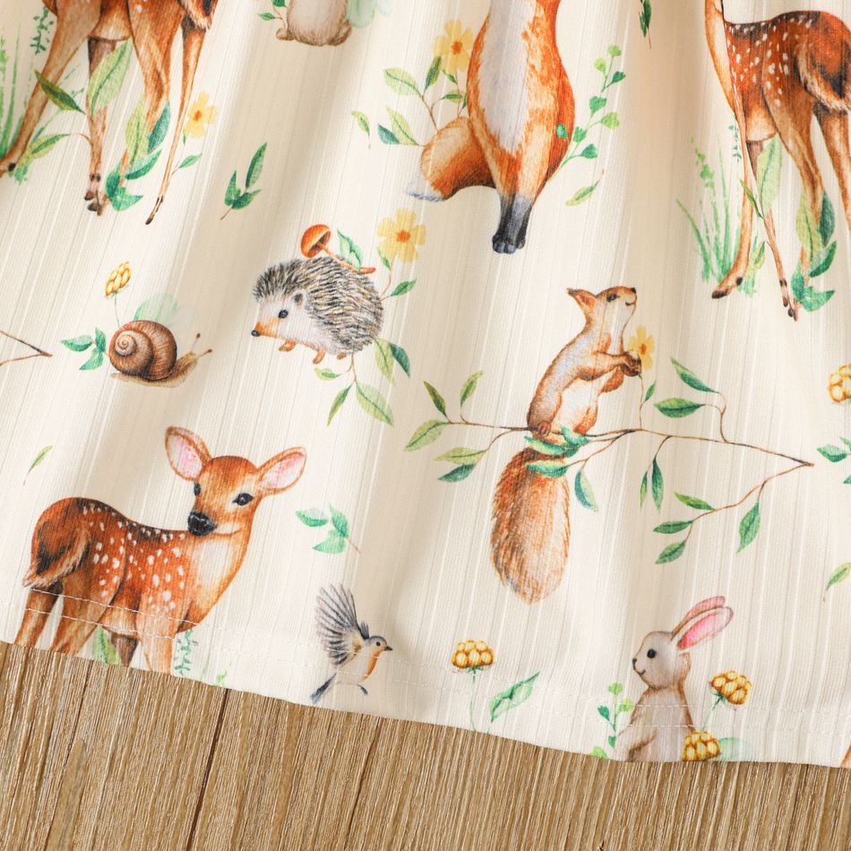 Toddler Girl Animal Print Button Design Long-sleeve Dress Beige big image 5