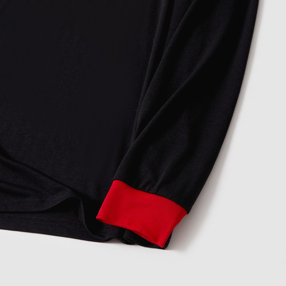 Christmas Family Matching Letter Print Black Long-sleeve Plaid Pajamas Sets (Flame Resistant) Black big image 10
