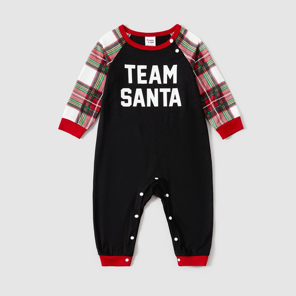 Christmas Family Matching Letter Print Black Long-sleeve Plaid Pajamas Sets (Flame Resistant) Black big image 16
