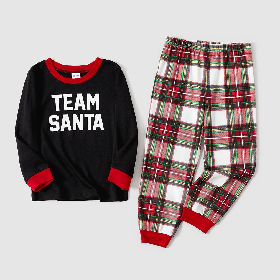 Christmas Family Matching Letter Print Black Long-sleeve Plaid Pajamas Sets (Flame Resistant) Black big image 14
