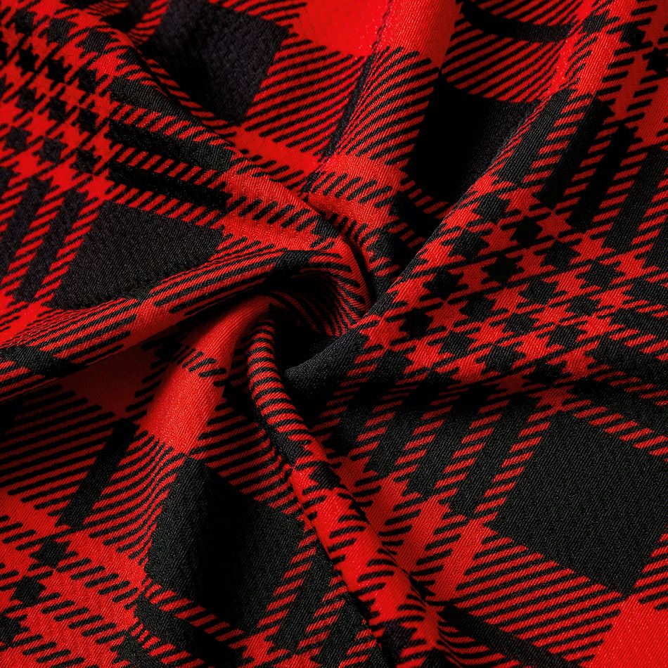 Langärmlige Umstandskleider Outdoor Klassisch Voll-Print Plaid Gewebt Knielanger Rock Weinrot big image 6