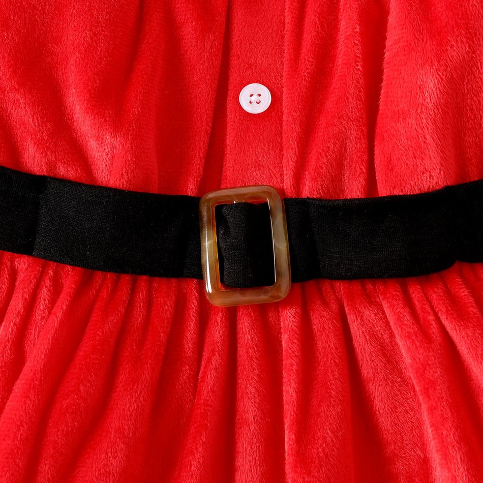 Christmas 3pcs Baby Girl Red Fleece Long-sleeve Dress with Xmas Hat & Calf Sleeves Set REDWHITE big image 5