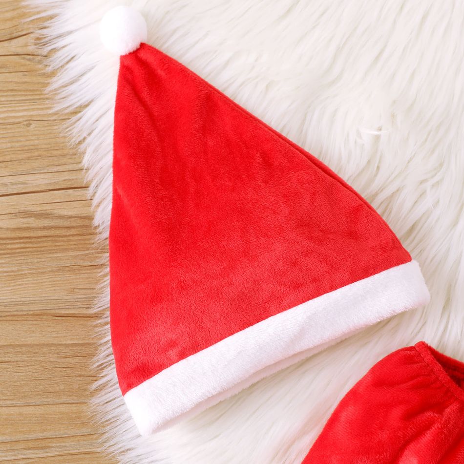 Christmas 3pcs Baby Girl Red Fleece Long-sleeve Dress with Xmas Hat & Calf Sleeves Set REDWHITE big image 3