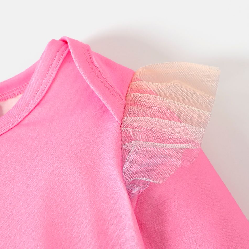 Barbie Baby Girl Mesh Ruffle Long-sleeve Graphic Pink Jumpsuit Pink big image 4