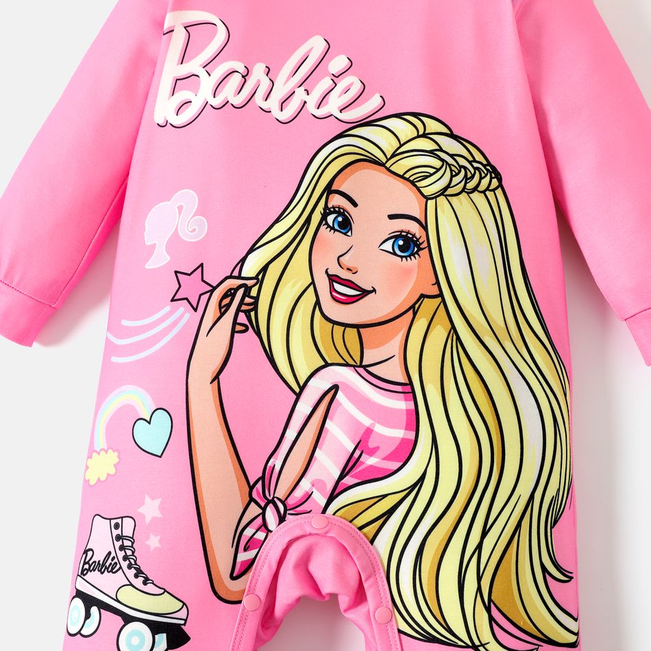 Barbie Baby Girl Mesh Ruffle Long-sleeve Graphic Pink Jumpsuit Pink big image 5