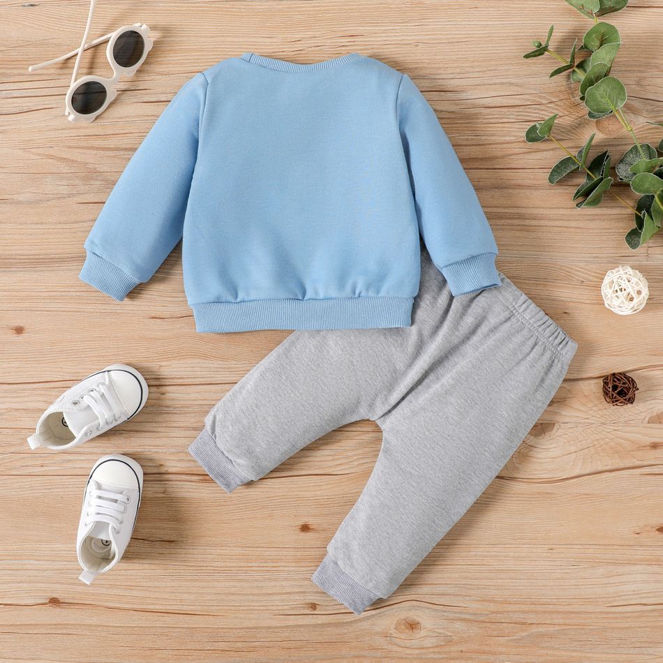 2pcs Baby Boy Letter Embroidered Long-sleeve Sweatshirt and Solid Sweatpants Set Blue big image 2