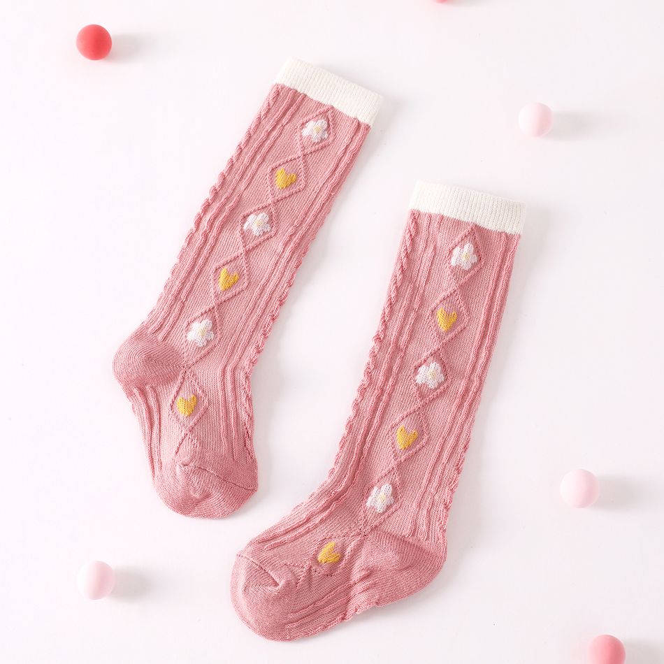 Baby / Toddler Floral & Heart Pattern Long Stockings Pink big image 2