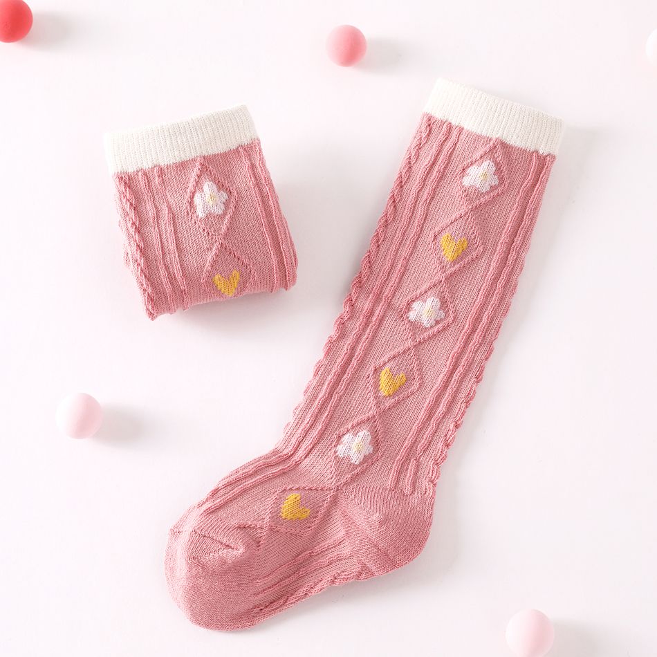 Baby / Toddler Floral & Heart Pattern Long Stockings Pink big image 4