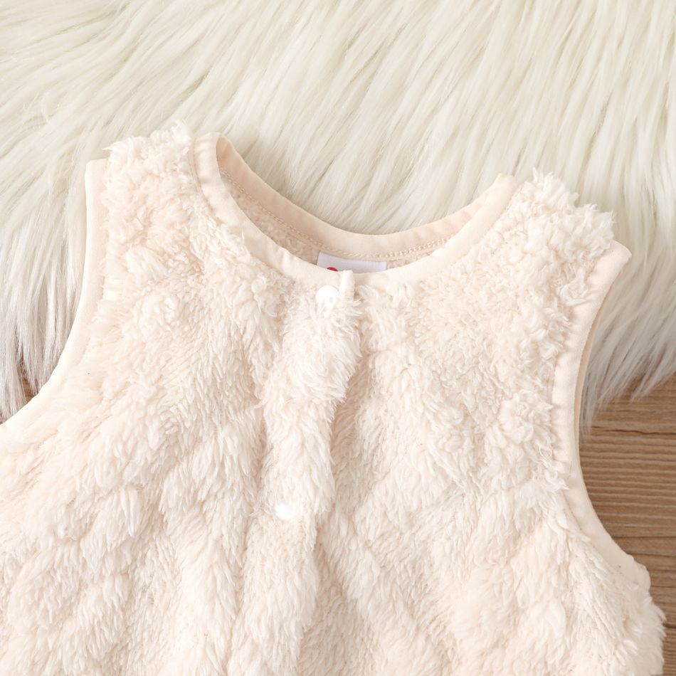 3-Pack Baby Girl 95% Cotton Ruffle Long-sleeve Tee and Floral Print Pants with Fuzzy Vest Set MultiColour big image 3