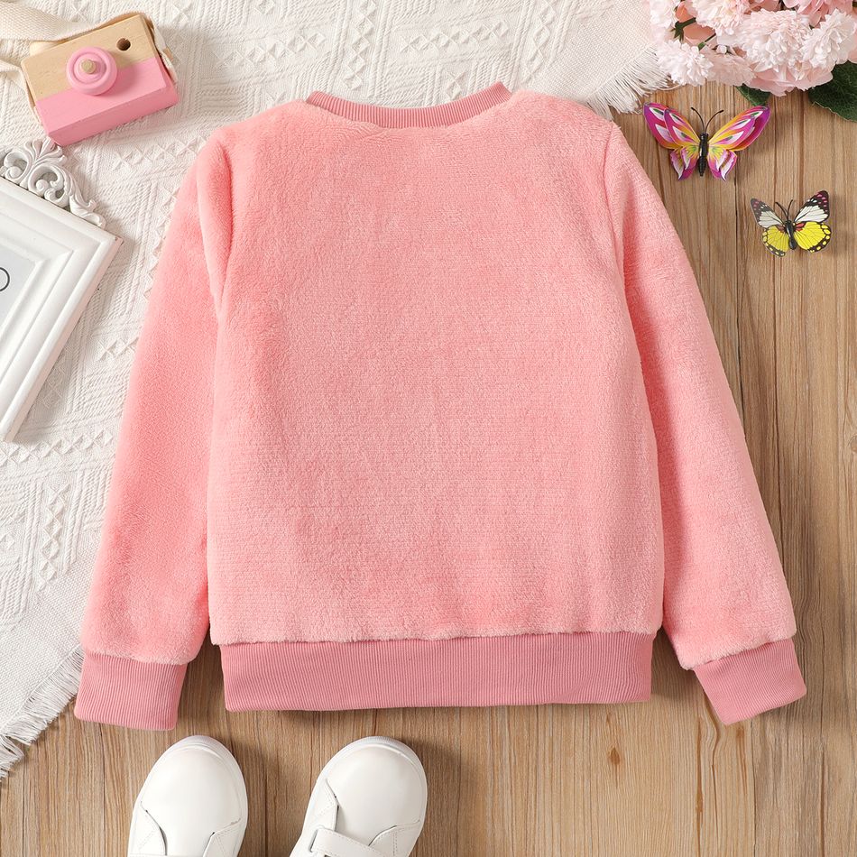 Kid Girl Butterfly Embroidered Sequin Fleece Sweatshirt Pink big image 3