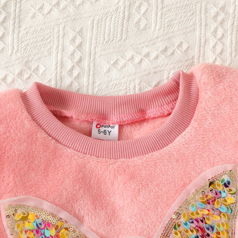 Kid Girl Butterfly Embroidered Sequin Fleece Sweatshirt Pink big image 4