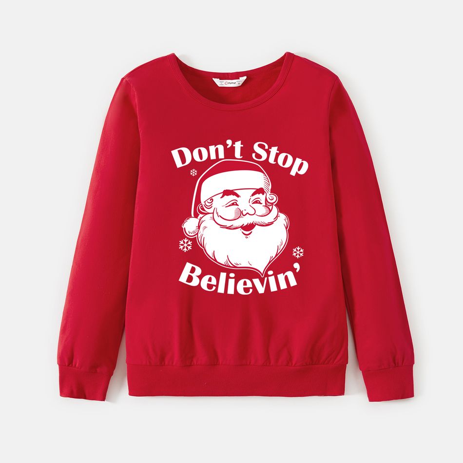 Christmas Family Matching 100% Cotton Long-sleeve Santa & Letter Print Red Sweatshirts Red big image 5
