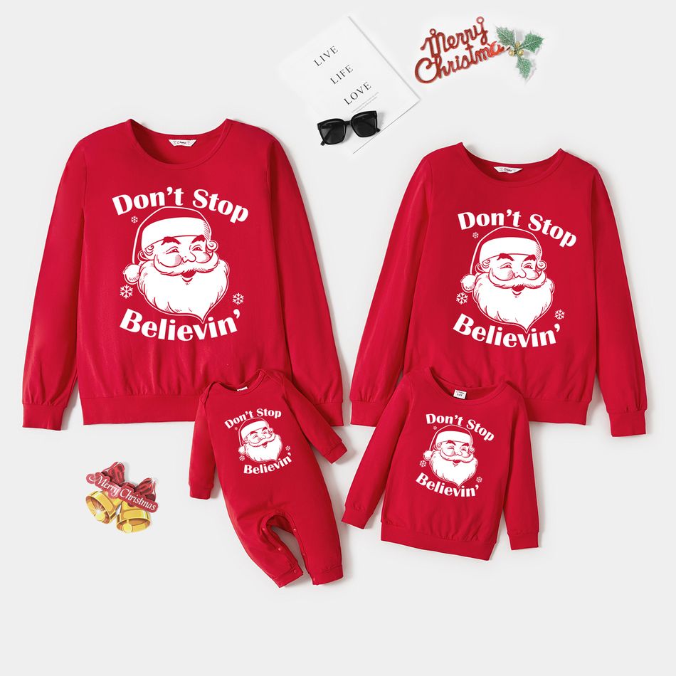 Christmas Family Matching 100% Cotton Long-sleeve Santa & Letter Print Red Sweatshirts Red big image 1