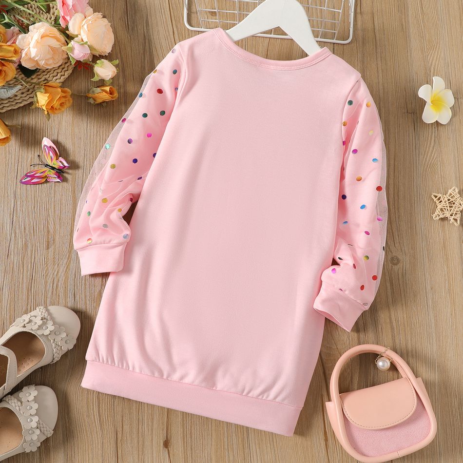 Kid Girl Butterfly Print Polka dots Sweatshirt Dress Pink big image 2