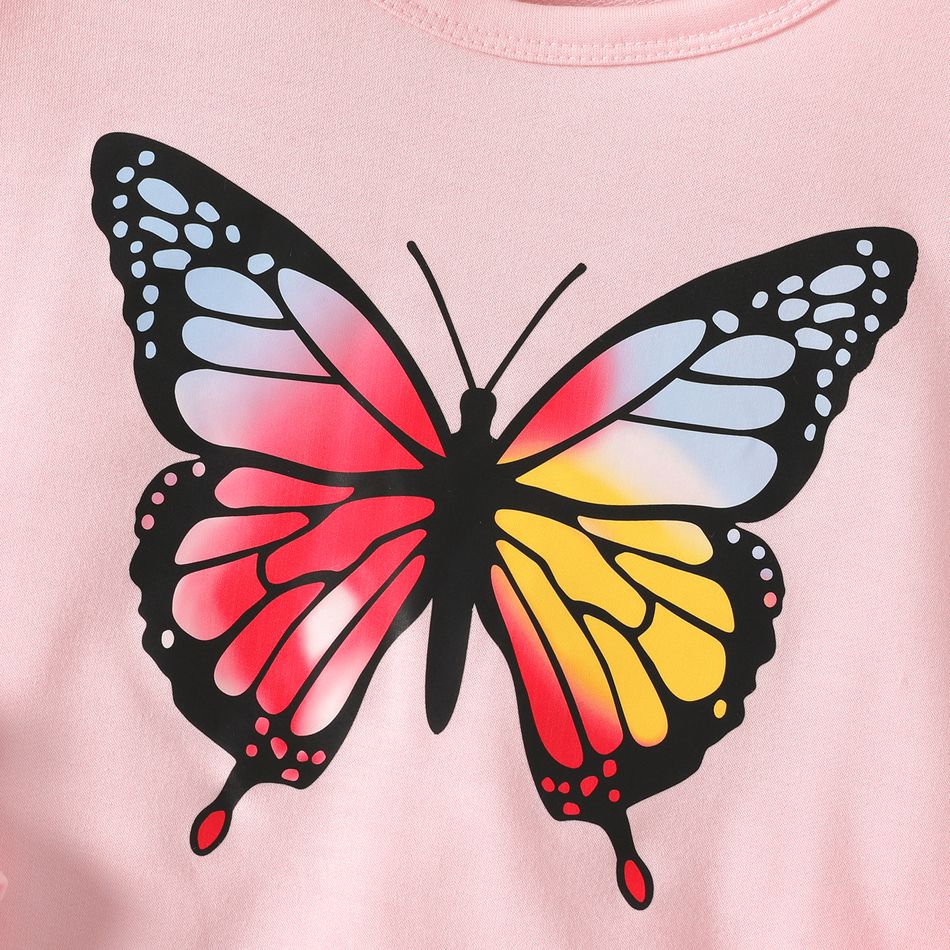 Kid Girl Butterfly Print Polka dots Sweatshirt Dress Pink big image 4