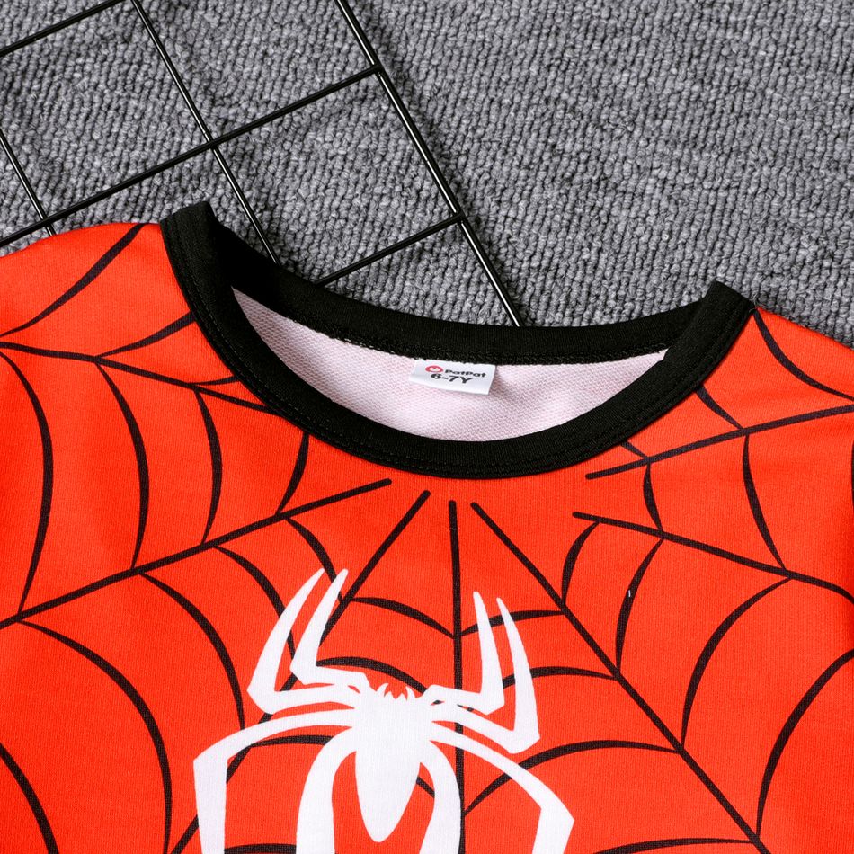 2pcs Kid Boy Spider Web Print Pullover Sweatshirt and Elasticized Pants Set Red big image 3