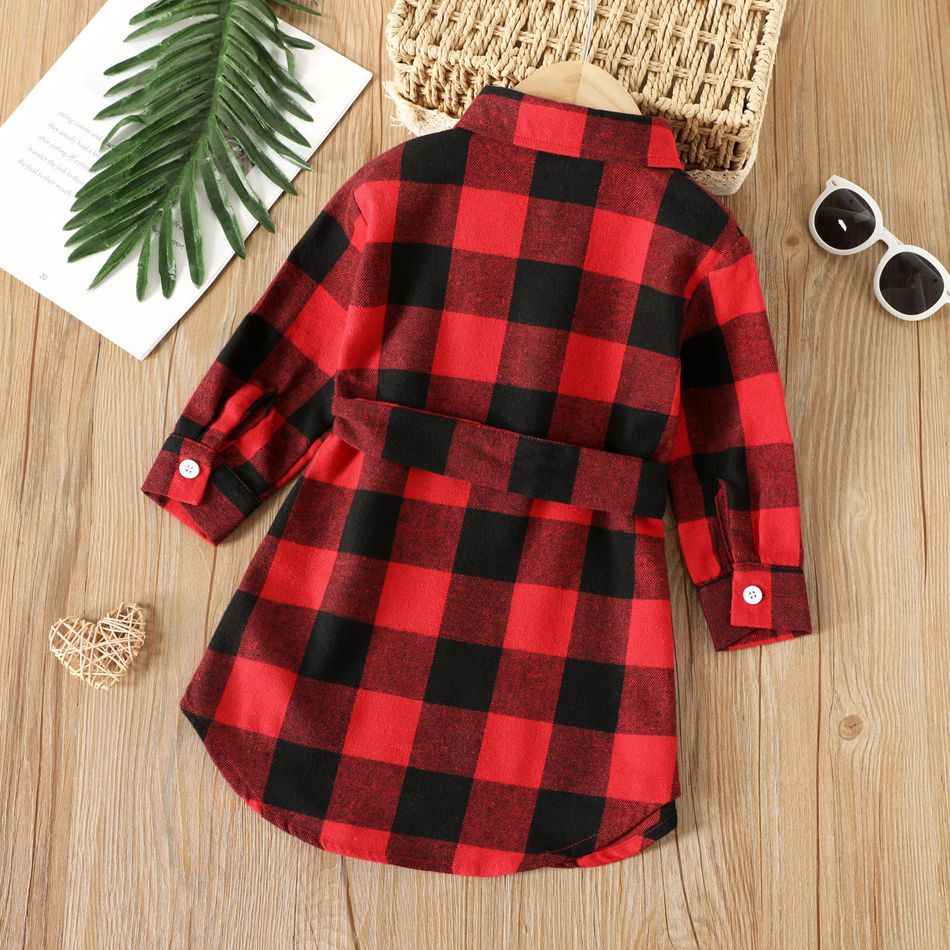 Toddler Girl Classic Plaid Lapel Collar Button Design Dress redblack big image 2