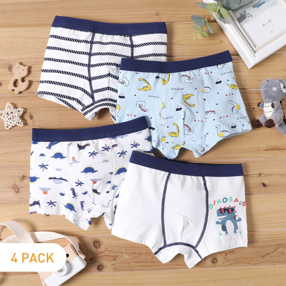 4-Pack Kid Boy Dinosaur Print/Stripe Boxer Briefs Underwear Multi-color