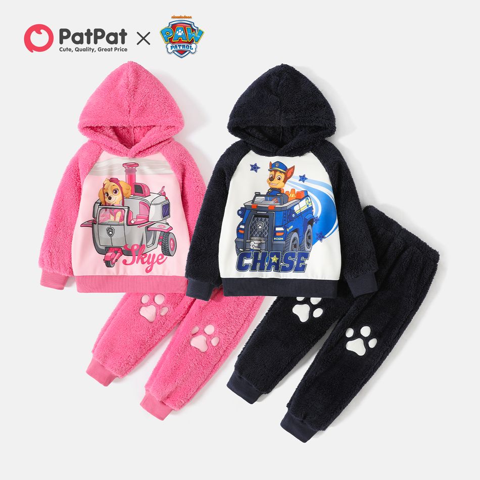 PAW Patrol 2pcs Toddler Girl/Boy Colorblock Fuzzy Fleece Hoodie Sweatshirt and Pants Set Pink big image 2