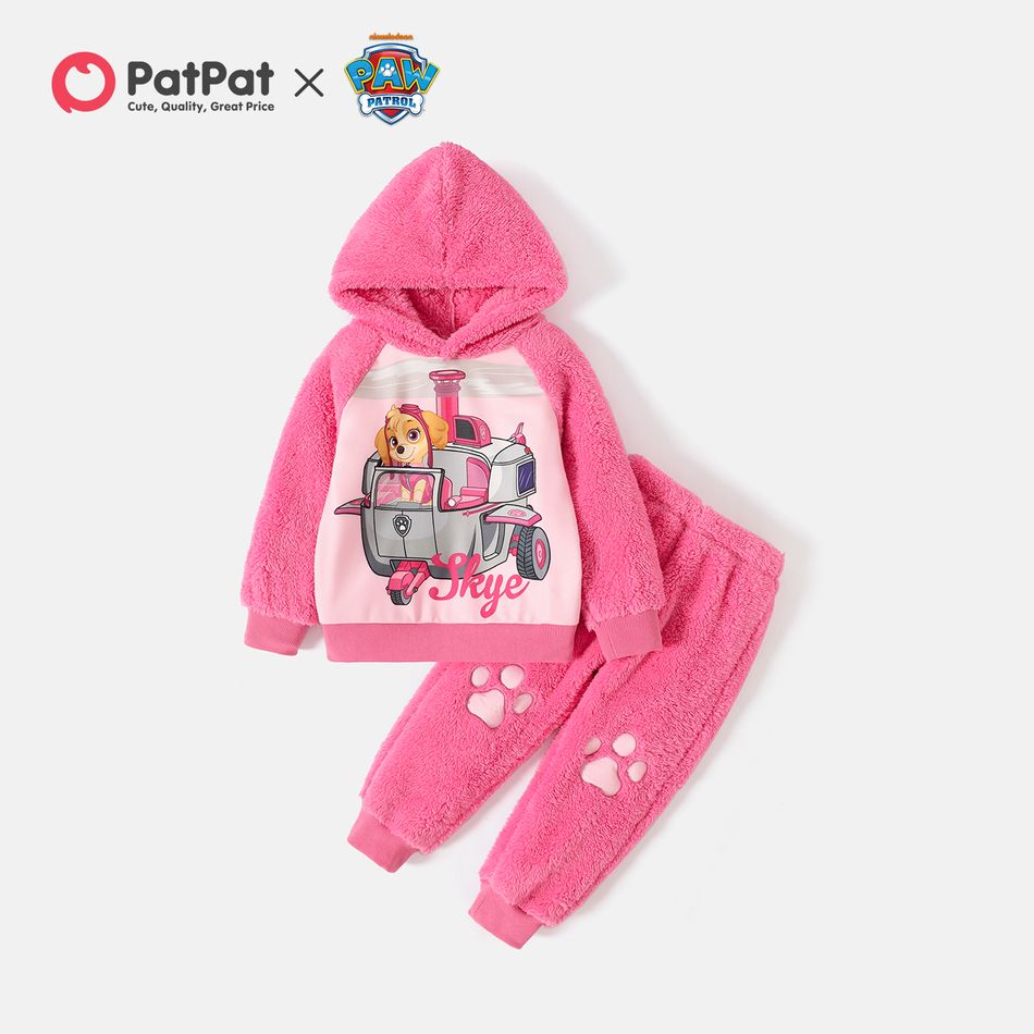 PAW Patrol 2pcs Toddler Girl/Boy Colorblock Fuzzy Fleece Hoodie Sweatshirt and Pants Set Pink