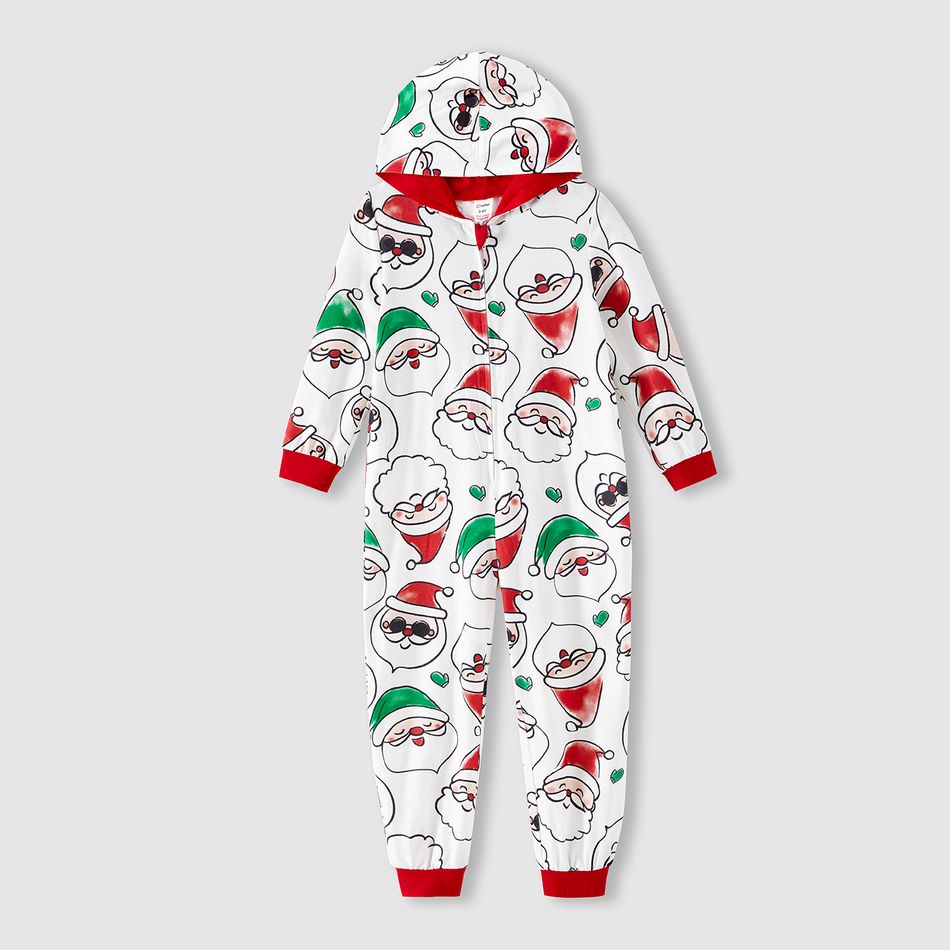 Christmas Family Matching Allover Santa Claus Print Long-sleeve Hooded Zipper Onesies Pajamas (Flame Resistant) ColorBlock big image 14