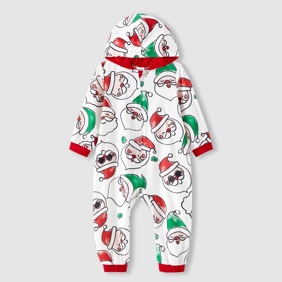 Christmas Family Matching Allover Santa Claus Print Long-sleeve Hooded Zipper Onesies Pajamas (Flame Resistant) ColorBlock big image 20