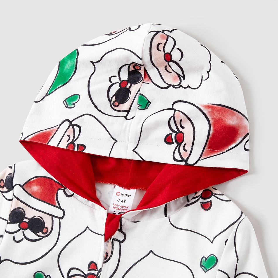 Christmas Family Matching Allover Santa Claus Print Long-sleeve Hooded Zipper Onesies Pajamas (Flame Resistant) ColorBlock big image 16