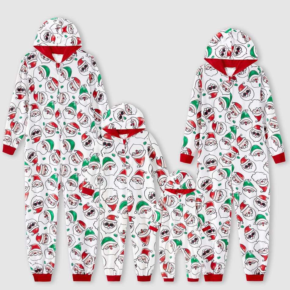 Christmas Family Matching Allover Santa Claus Print Long-sleeve Hooded Zipper Onesies Pajamas (Flame Resistant) ColorBlock big image 9
