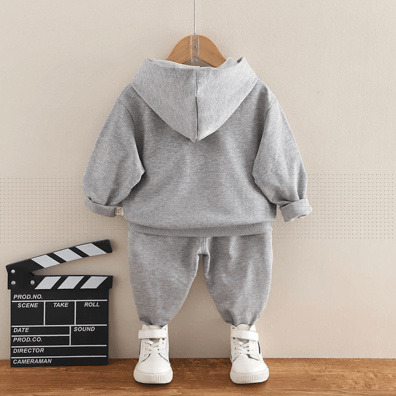 2pcs Toddler Boy Playful Dinosaur Print Hoodie Sweatshirt and Pants Set Grey big image 2