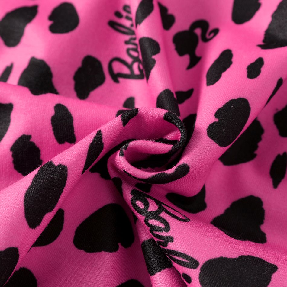 Barbie Kid Girl Leopard Print/Colorblock Waist Bag Design Sweatshirt Dress Pink big image 6
