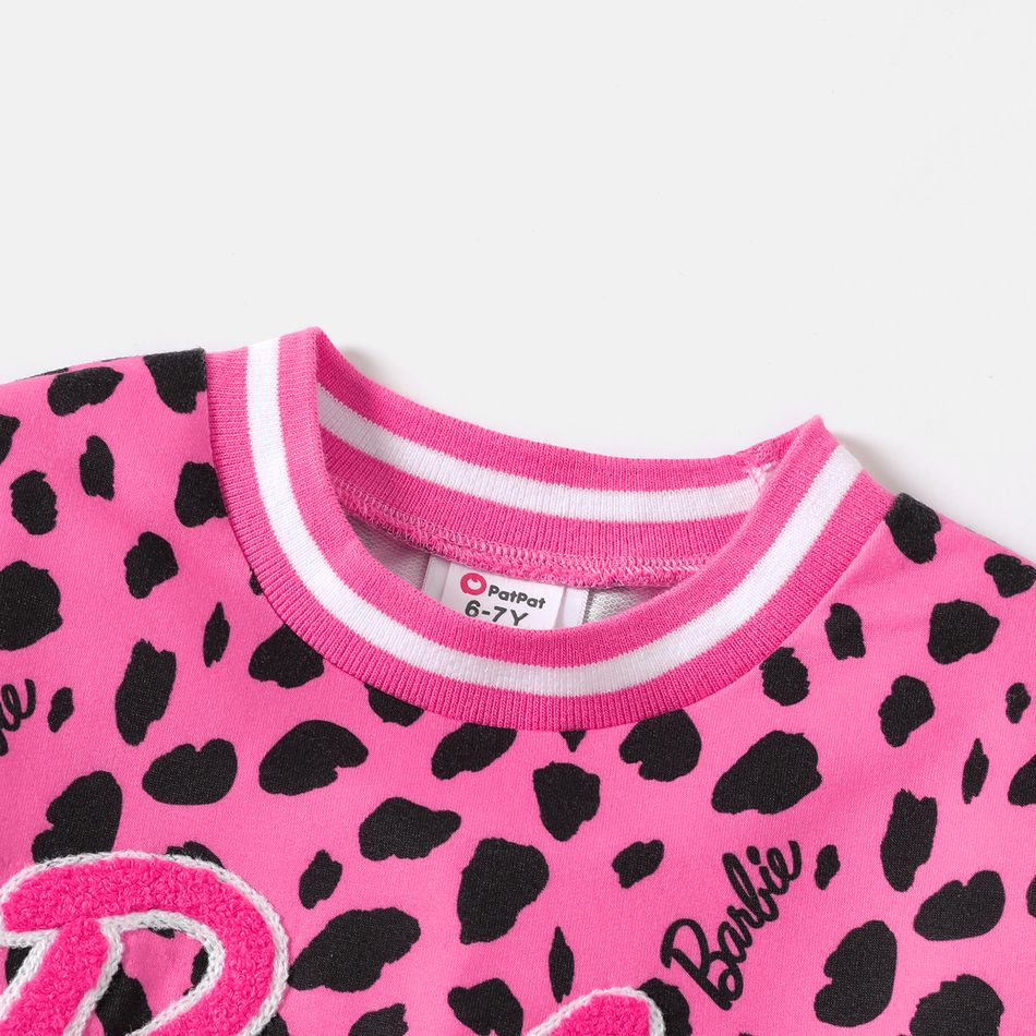 Barbie Kid Girl Leopard Print/Colorblock Waist Bag Design Sweatshirt Dress Pink big image 4