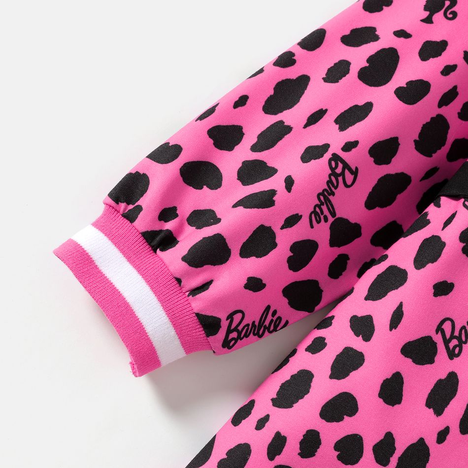 Barbie Kid Girl Leopard Print/Colorblock Waist Bag Design Sweatshirt Dress Pink big image 5
