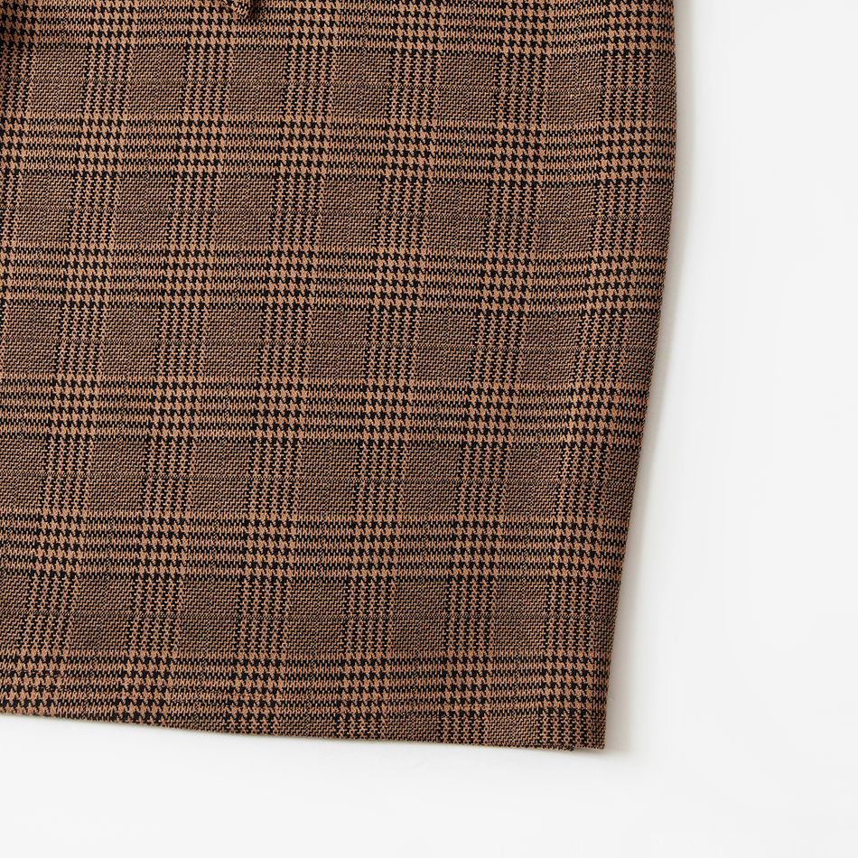 Mommy and Me Brown Plaid Mock Neck Long-sleeve Belted Pencil Dresses Brown big image 5