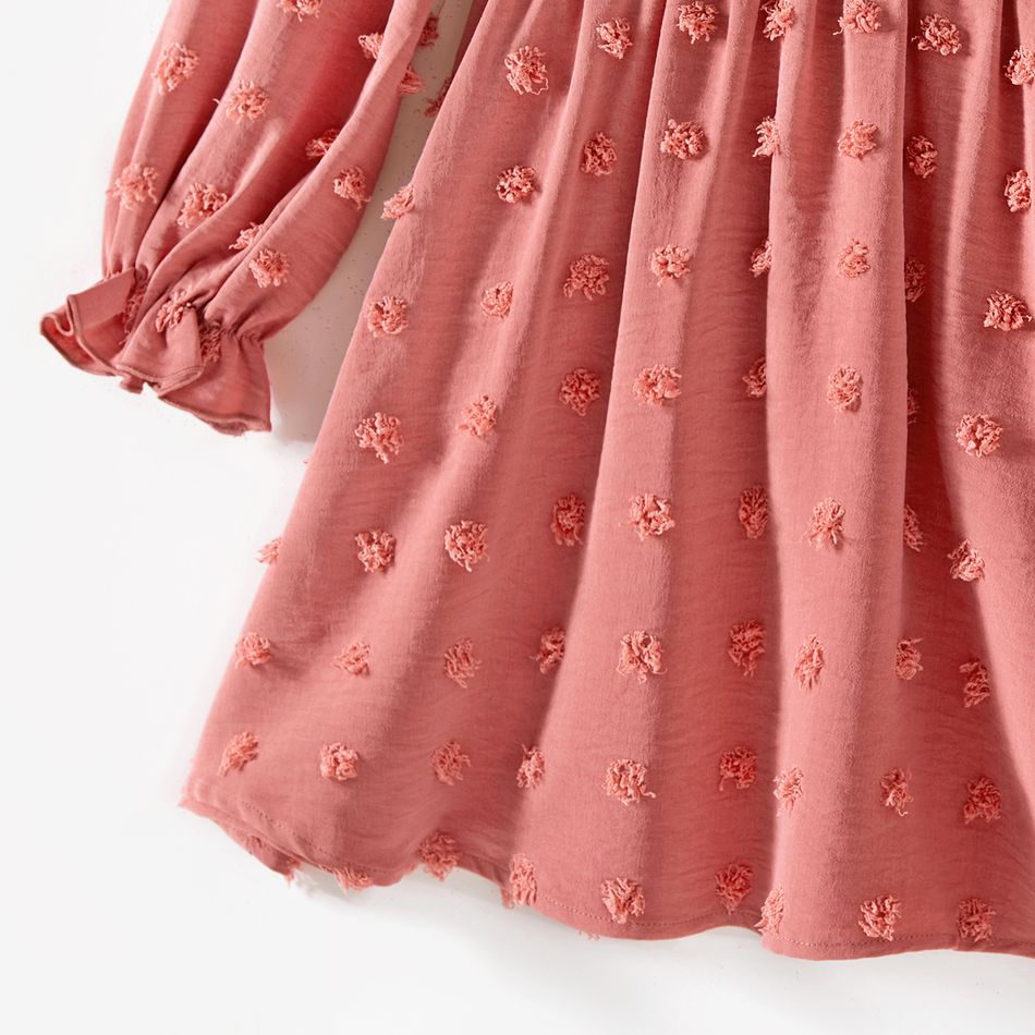Mommy and Me Pink Swiss Dot Long-sleeve Lace Detail Dresses Dark Pink big image 6