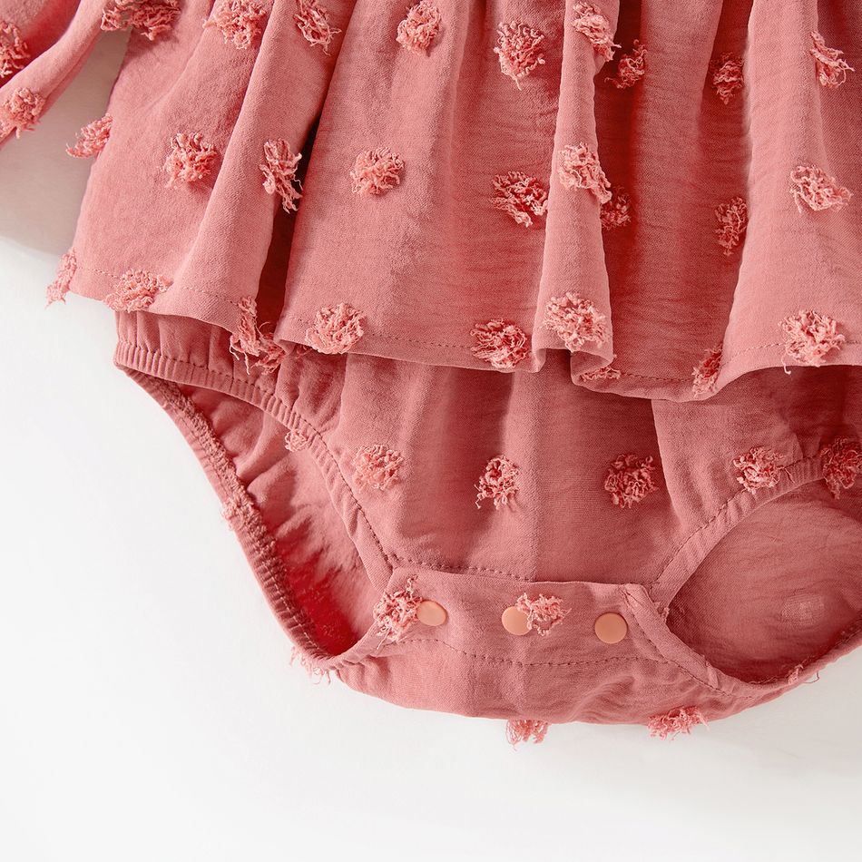 Mommy and Me Pink Swiss Dot Long-sleeve Lace Detail Dresses Dark Pink big image 10