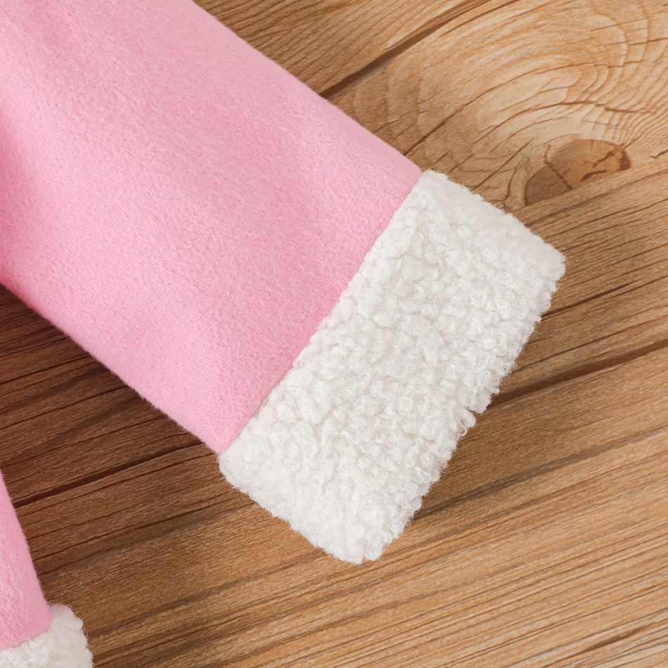 Baby Girl Sherpa Fleece Lapel Collar Long-sleeve Thermal Coat Pink big image 5