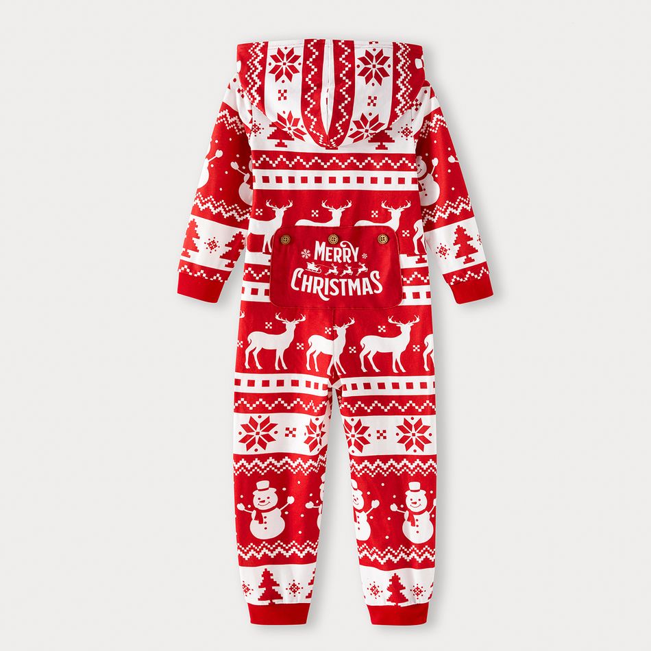 Christmas Family Matching Allover Red Print Long-sleeve Hooded Zipper Onesies Pajamas Sets (Flame Resistant) Red-2 big image 18