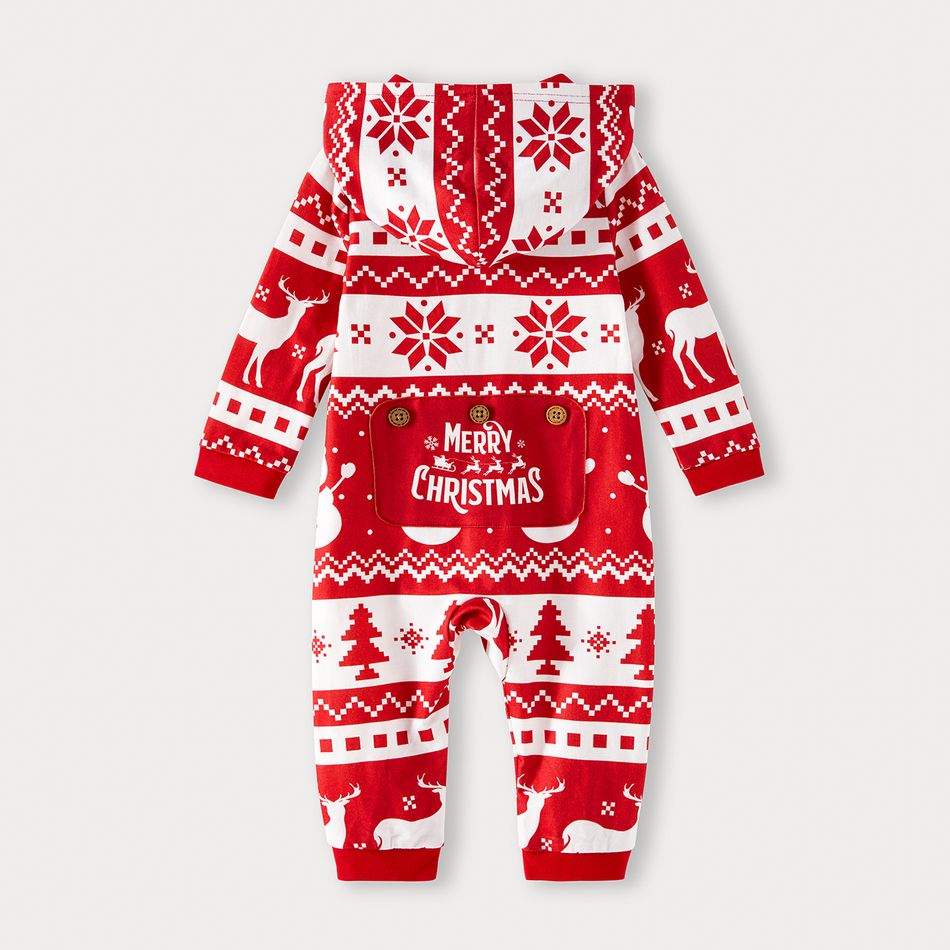 Christmas Family Matching Allover Red Print Long-sleeve Hooded Zipper Onesies Pajamas Sets (Flame Resistant) Red-2 big image 21
