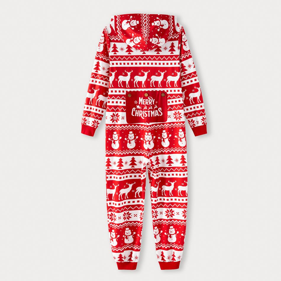Christmas Family Matching Allover Red Print Long-sleeve Hooded Zipper Onesies Pajamas Sets (Flame Resistant) Red-2 big image 16