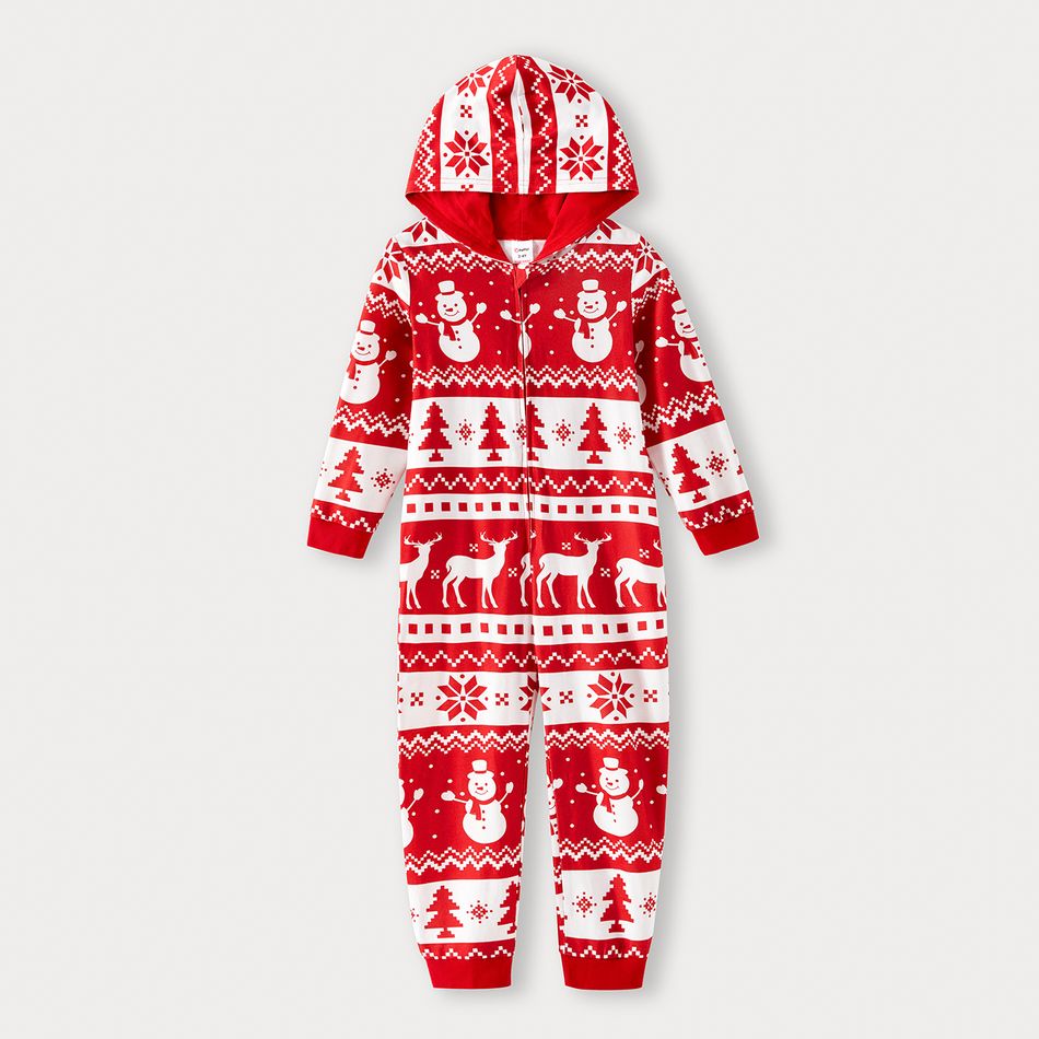 Christmas Family Matching Allover Red Print Long-sleeve Hooded Zipper Onesies Pajamas Sets (Flame Resistant) Red-2 big image 17