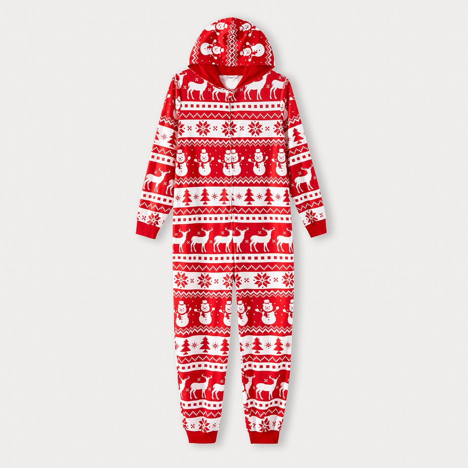 Christmas Family Matching Allover Red Print Long-sleeve Hooded Zipper Onesies Pajamas Sets (Flame Resistant) Red-2 big image 11