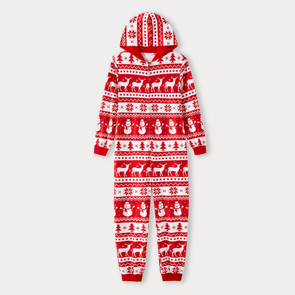 Christmas Family Matching Allover Red Print Long-sleeve Hooded Zipper Onesies Pajamas Sets (Flame Resistant) Red-2 big image 9