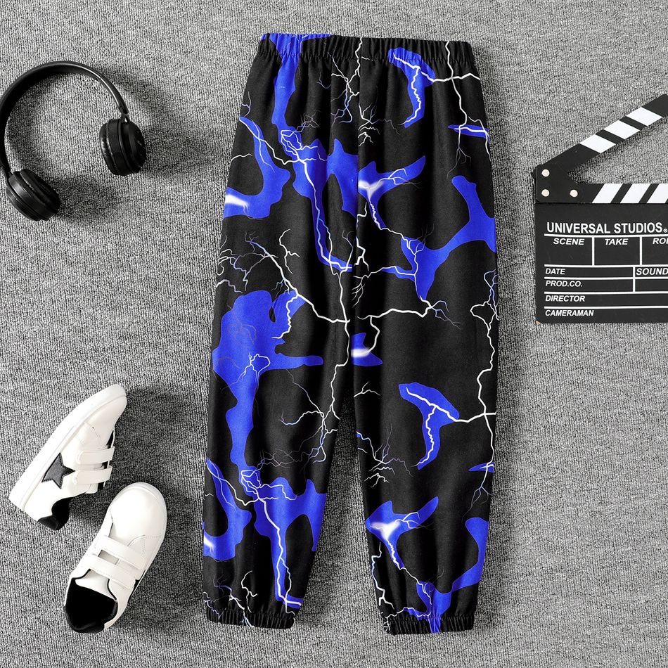 Kid Boy Lightning Allover Print Elasticized Pants Blue big image 2