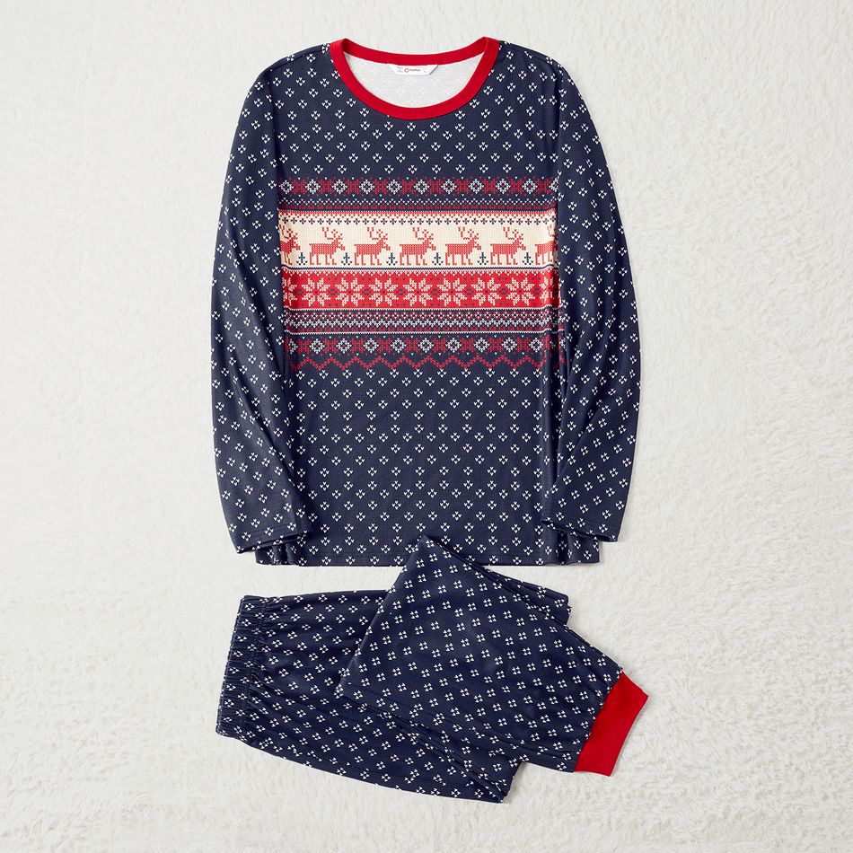 Christmas Family Matching Allover Deer & Snowflake Print Long-sleeve Pajamas Sets (Flame Resistant) DeepSapphireBlue big image 8