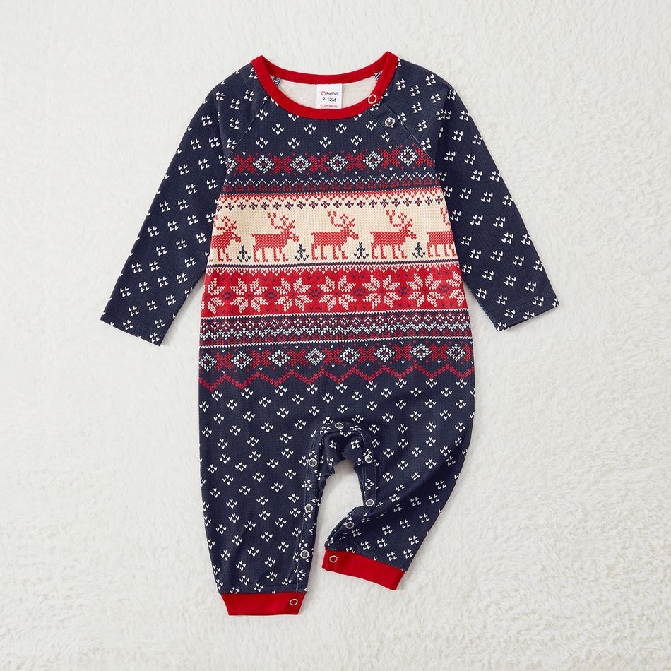 Christmas Family Matching Allover Deer & Snowflake Print Long-sleeve Pajamas Sets (Flame Resistant) DeepSapphireBlue big image 6