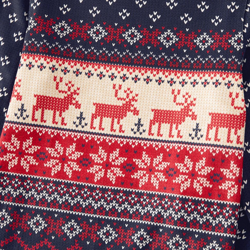 Christmas Family Matching Allover Deer & Snowflake Print Long-sleeve Pajamas Sets (Flame Resistant) DeepSapphireBlue big image 7