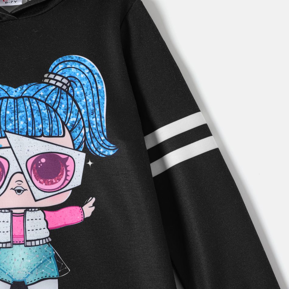 L.O.L. SURPRISE! Kid Girl Character Print Striped Hooded Sweatshirt Dress Black big image 4