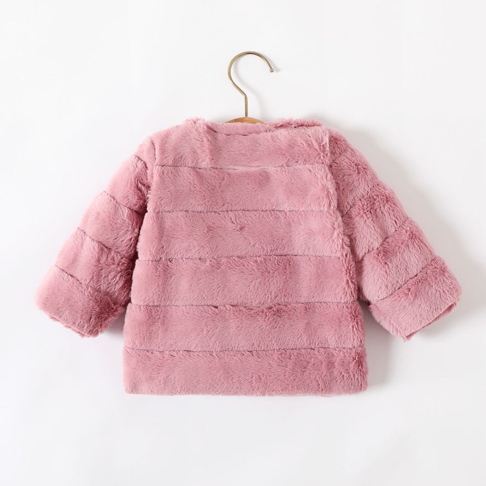 Baby Girl Pink Faux Fur Fluffy Long-sleeve Zipper Thermal Coat Light Pink big image 2
