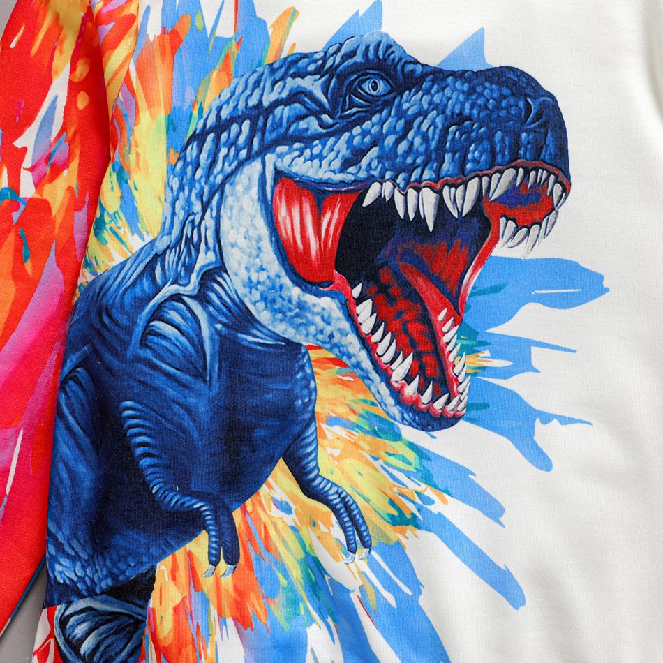 2pcs Kid Boy Painting Dinosaur Print Sweatshirt and Elasticized Pants Set White big image 5